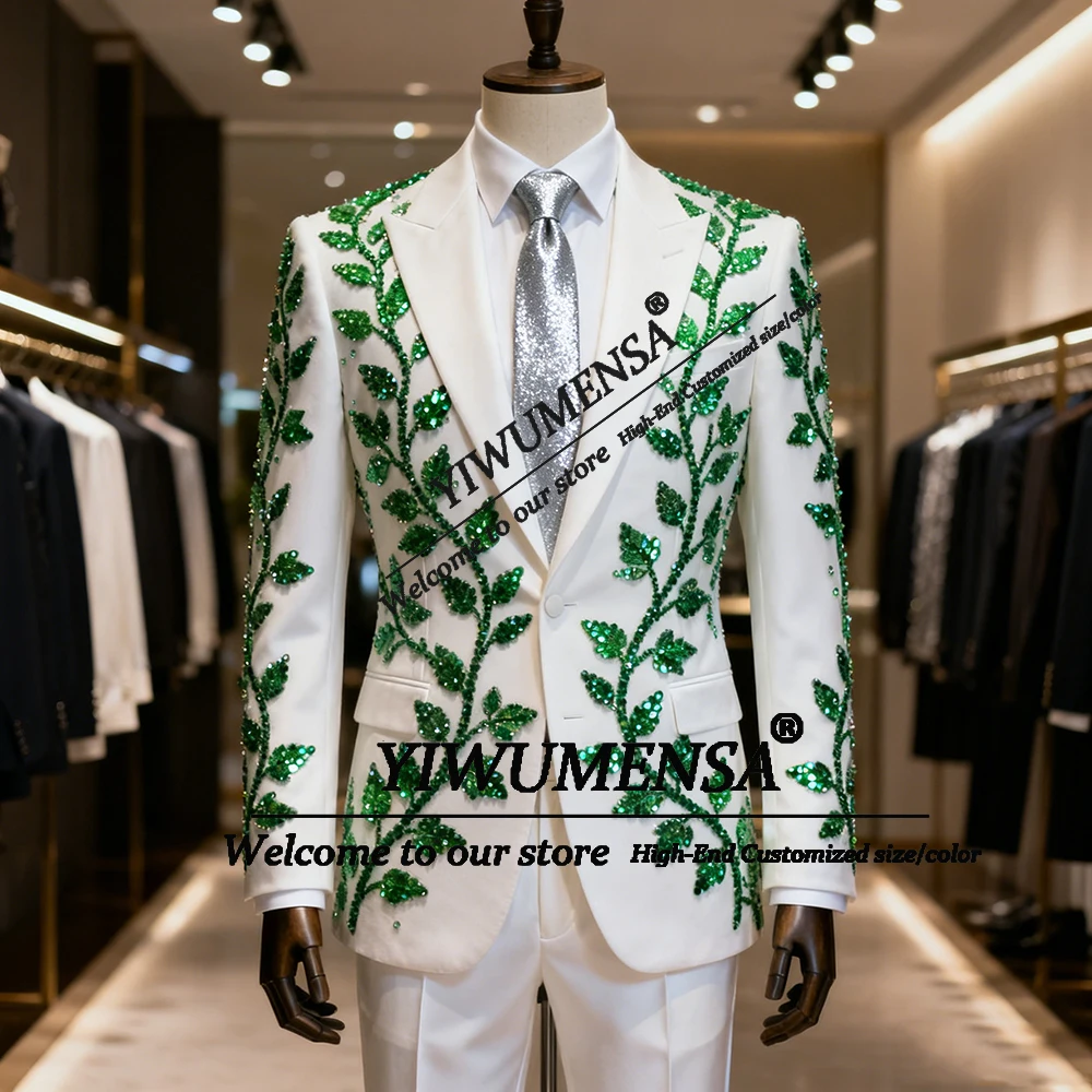 

Уникальный дизайн, мужские костюмы с кристаллами из бисера, комплект из 2 предметов, мужские пиджаки для выпускного вечера, облегающие свадебные смокинги по индивидуальному заказу Trajes Para Hombre