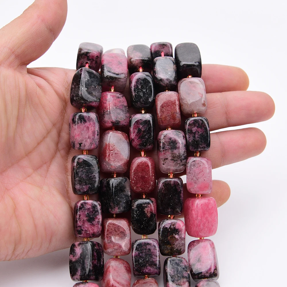 APDGG Big 13x18mm Natural Mix Color Rose Rhodonite Stone Smooth Cuboid Nugget Loose Pendant Beads 15'' Strand Jewelry DIY