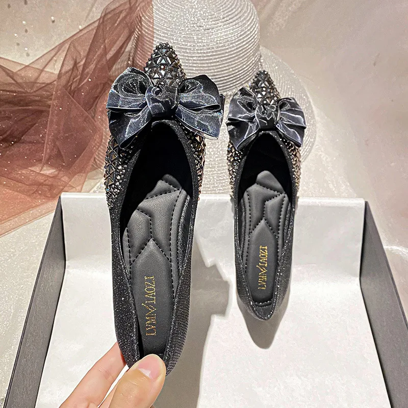 

Rhinestone Single Shoes Women's Bow Full Diamond European American Women's Shoes Sweet Wind Ladyshoes Large Size Women's Shoes