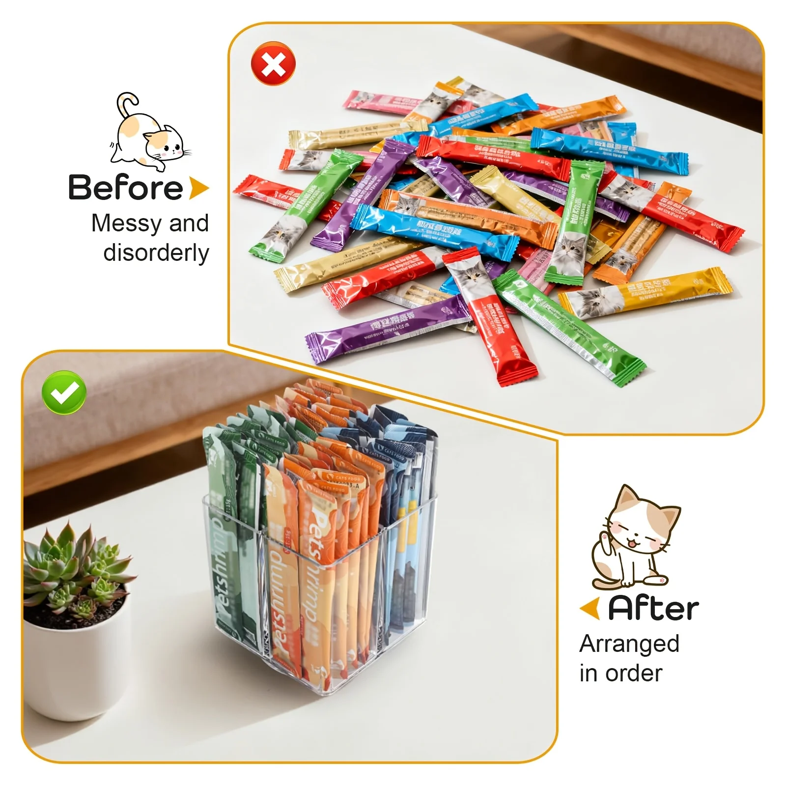 Acrylic Rotating Desktop Pet Food Organizer, Multi-grid Cat Snack Storage Rack