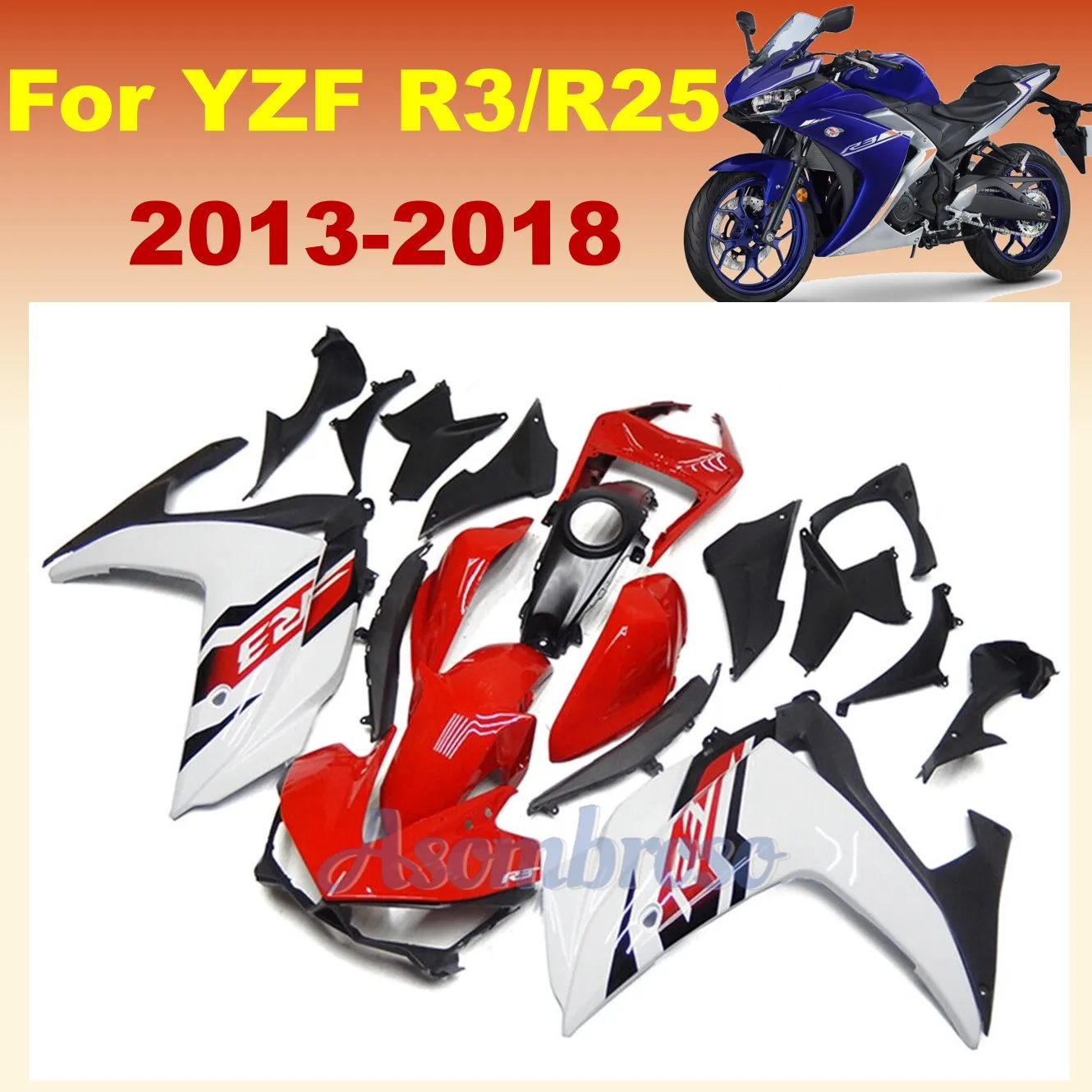Motorcycle Fairing Kit for YAMAHA YZF R3 2013 2015 2016 2017 2018 YZF R25 15 16 17 18 ZXMT Red White Bodywork Set