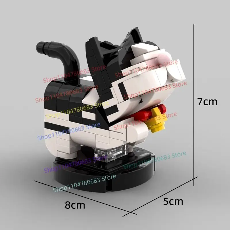 MOC Building Blocks Kawaii Cow Cat Assembly Model Figurine Anime Cartoon Desktop Decor Toy Holiday Gift Hobby Collectible
