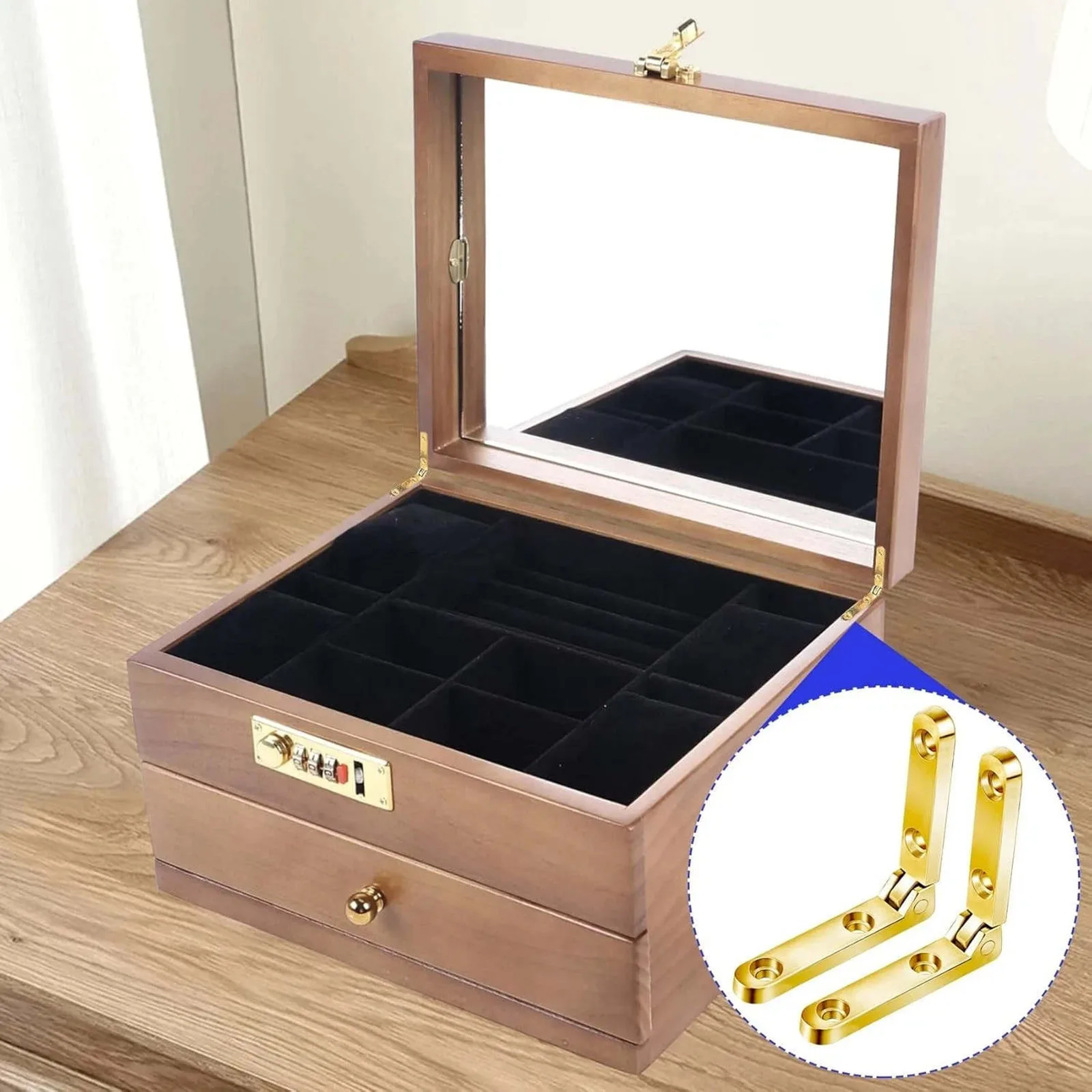 6 قطعة مفصلات سبائك الزنك لصندوق المجوهرات الخشبي سبعة أحرف مفصلات صغيرة خمسة اكسسوارات ذهبية بما في ذلك مسامير التثبيت