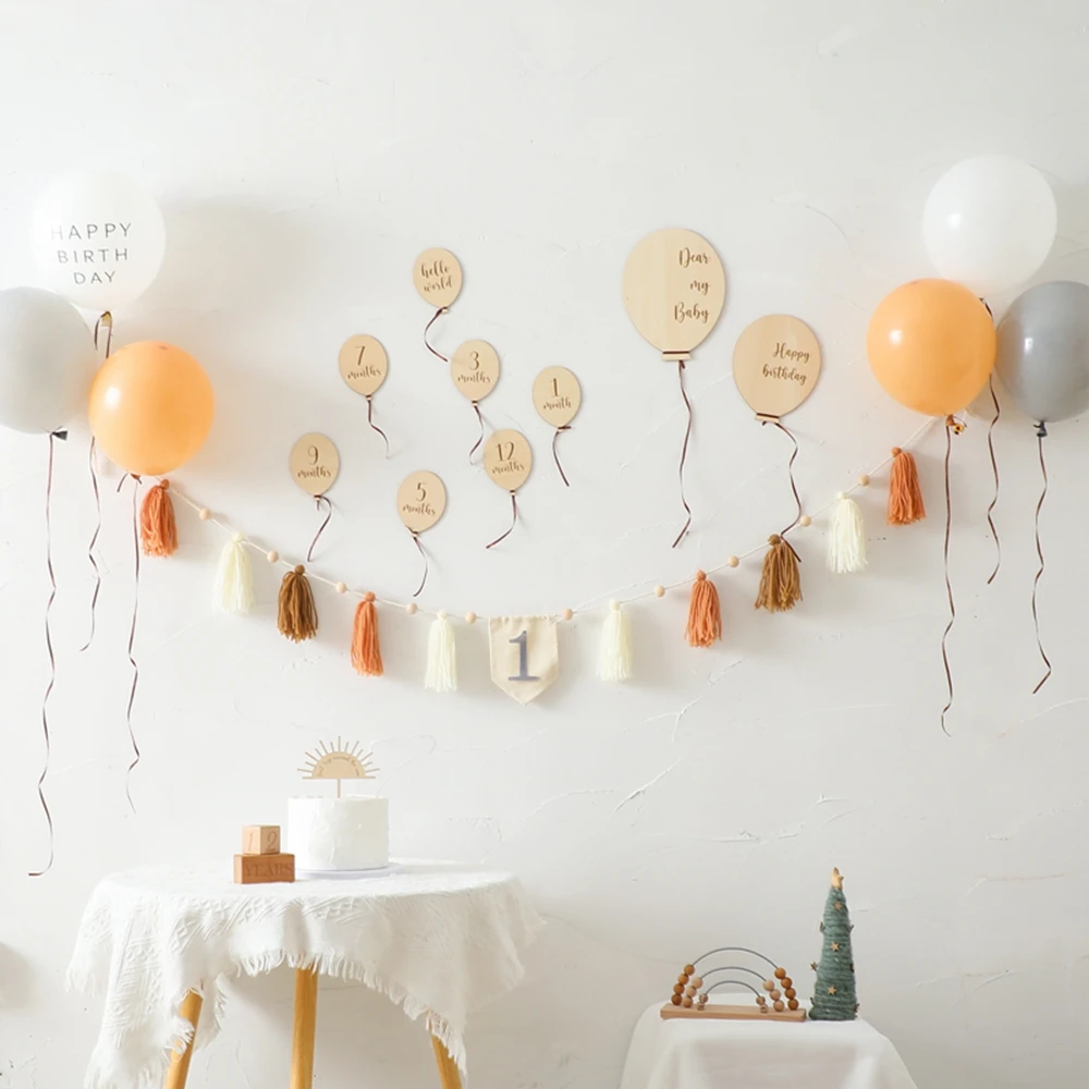 Baby Ballon Milestone Anzahl Monatliche Memorial Monat Karte Neugeborenen Baby Holz Gravierte Alter Fotografie Zubehör Birthing Geschenk – Detail 10