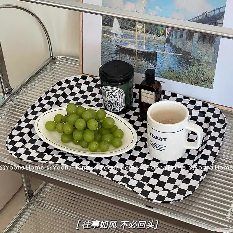 Korea Ins Style Tray,Checker Tray, Square Tray, Food Picnic Tray, Perfume Cup Decoration.