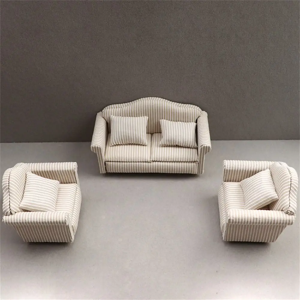 Scene Toy Striped Dollhouse Sofa Simulation With Pillow Miniature Sofa 1:12 Sofa Model Mini Sofa Children Toy