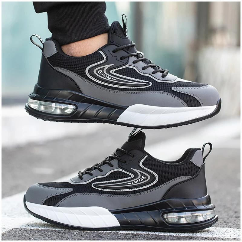 men fashion steel toe caps work safety shoes brand designer security boots air cushion worker sneakers safe footwear protection view 4