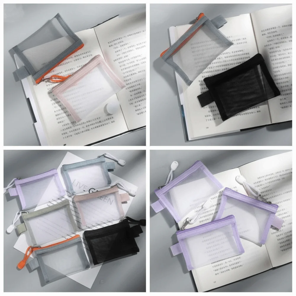 Change Storage Bag Mesh Zipper Bag Card Bag Small Item Bag Transparent Nylon Coin Bags Solid Color Sanitary Napkin Storage Bag