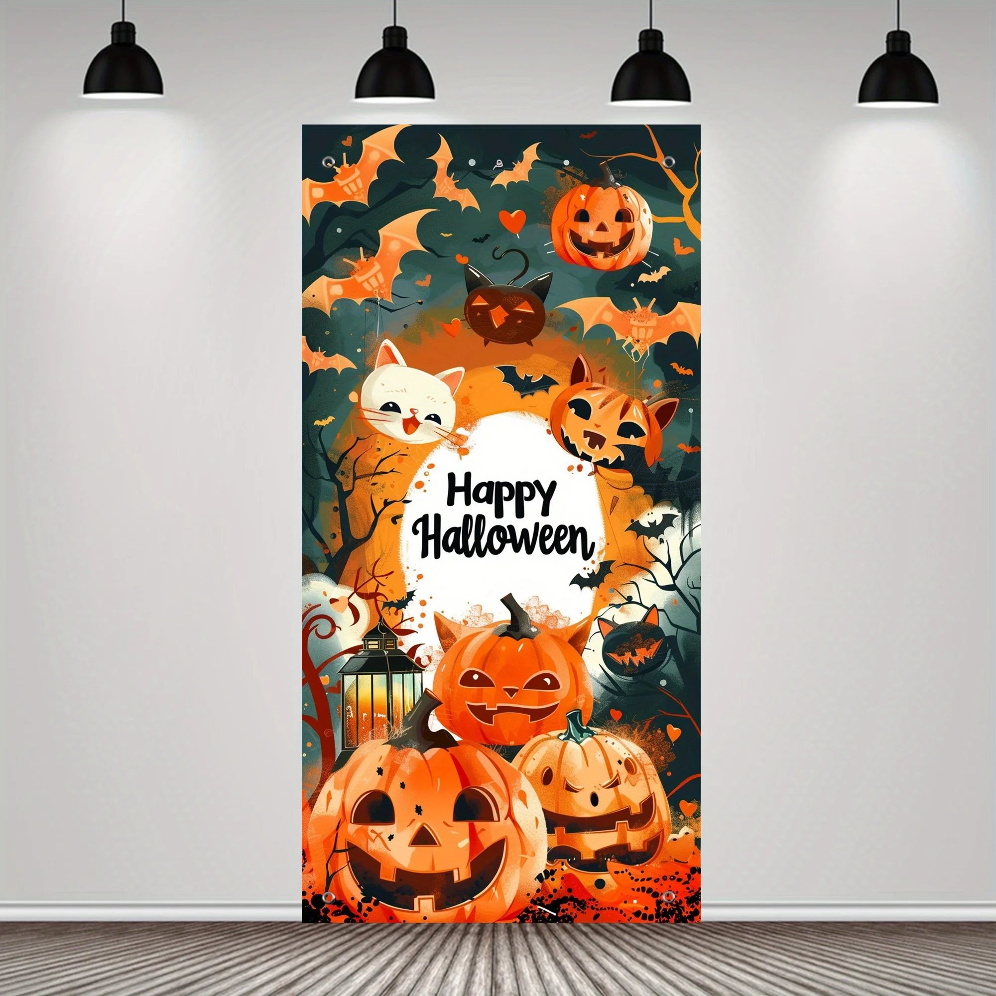 Halloween Polyester Banner 1 piece, Halloween Happy Door Cover Decoration, party supplies and home decor (35.4 