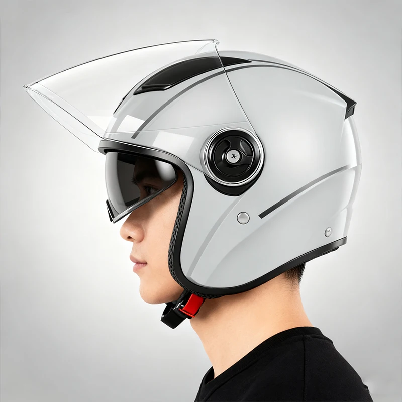 

3C Certified Motorcycle Helmet, Dual Visor, Shockproof & Warm, Black Adult Electric Bike Helmet for Men Women,Safety Riding Gear