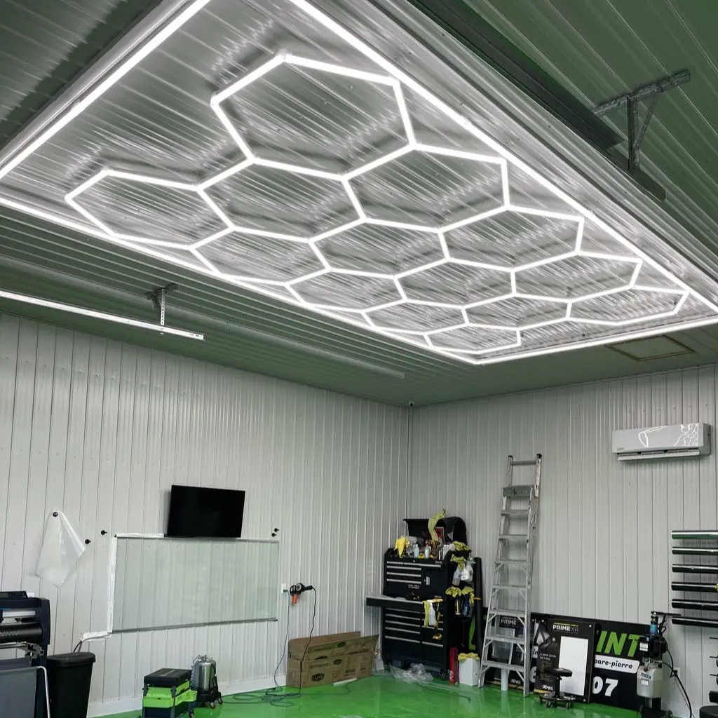 Imagem -06 - Hex Grid Light System Hexagon Lights Garage Led Detalhando Trabalho Light Led Tubos para Car Workshop Honeycomb Auto Detalhamento Livre 14