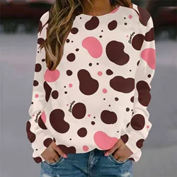 2024 European and American Christmas hoodie women's colorful cow pattern 3D printed round neck long sleeved T-shirt