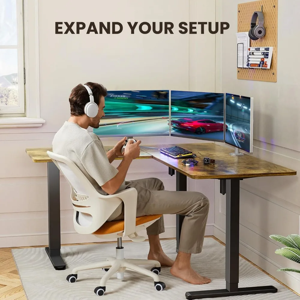 63" x 55" Dual Motor L Shaped Standing Desk, Electric Height Adjustable, Extra Large Desktop, Interchangeable Installation of L