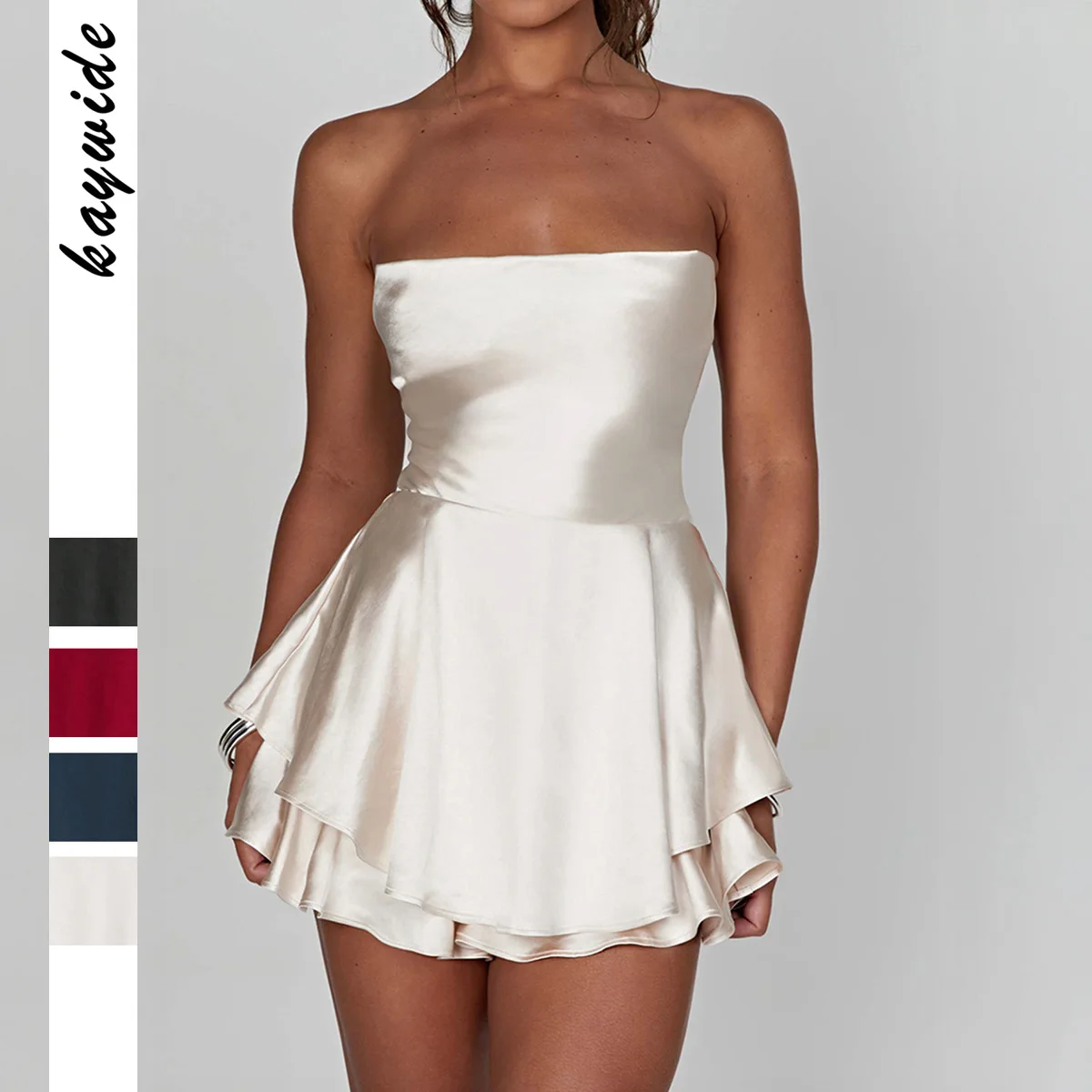 

Satin Silk Women's Sexy Strapless Dress Solid Color Short Summer Cross Tie Backless Dress Club Bar Gorgeous Women's Clothing