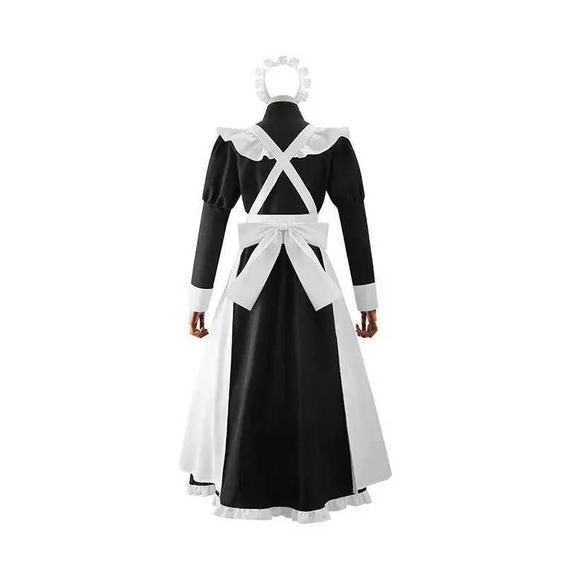 

dd122021 Men's Women's Dress Anime Cosplay French Restaurant Style Maid Costume Apron Dresses Black White Long Skirt