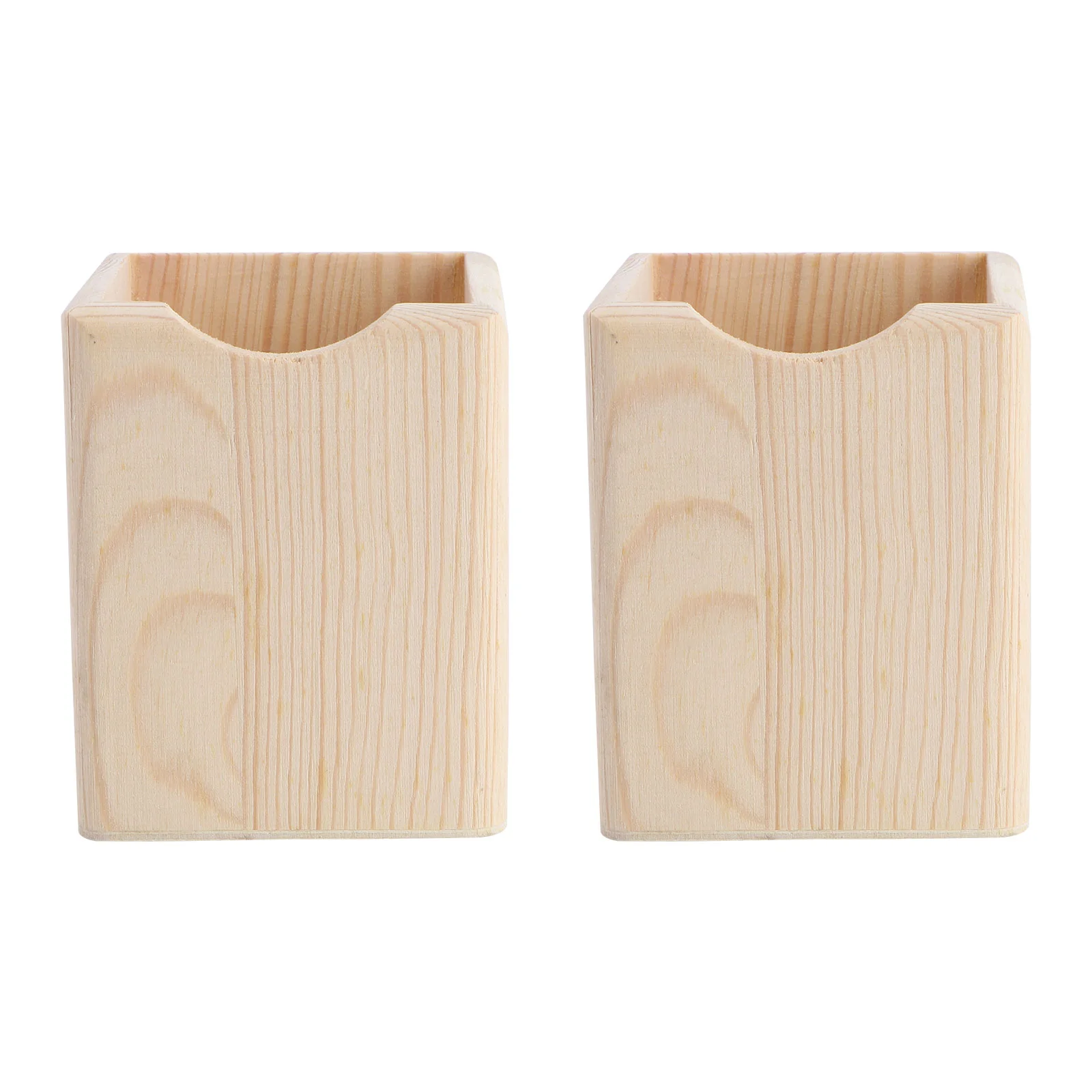 2 Pcs Single Compartments Wooden Container Pen Holder Office Organizer Unfinished Solid Color Case Pot for Home Office DIY Graff