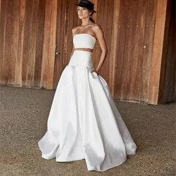 Fashion White Long Skirts High Waist Floor Length Women Skirt with Pockets Custom Made Bridal Skirt Wedding 2024