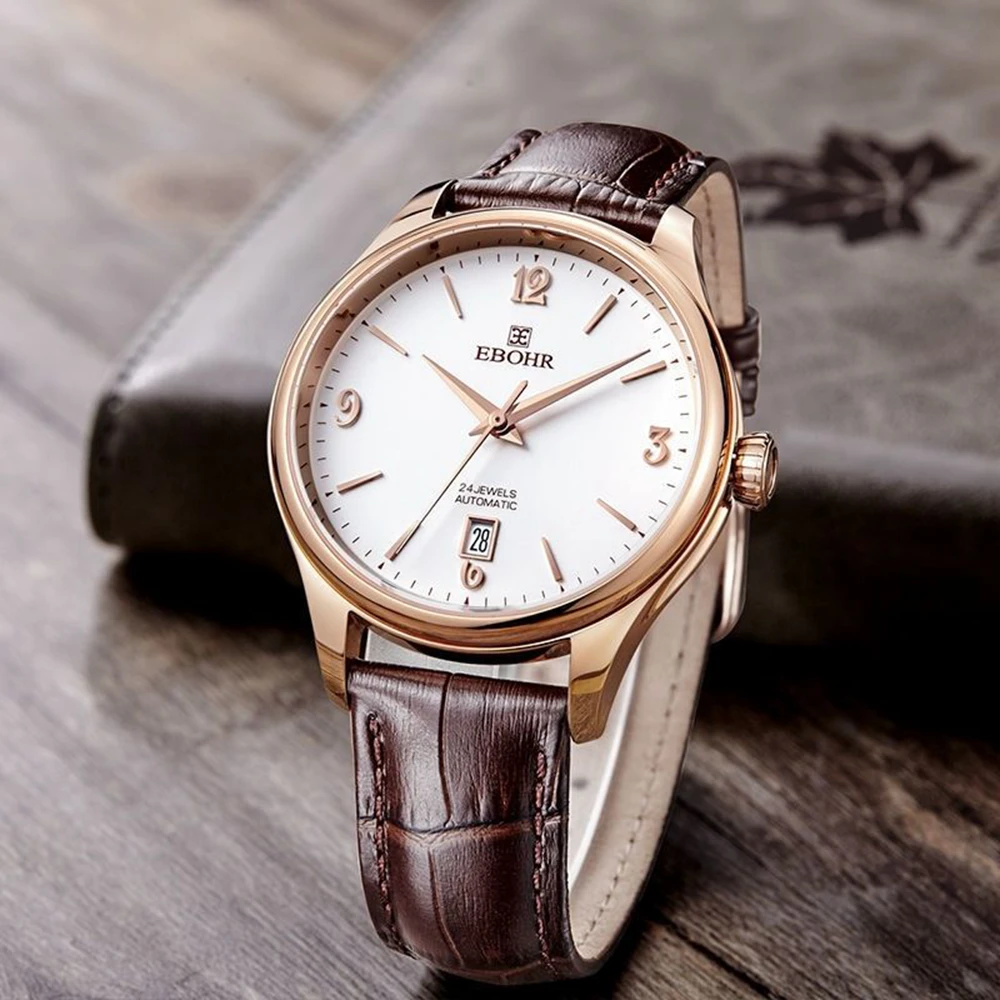 Dress Watch Automatic NH35 Mechanical Wristwatches Men Luxury 42mm Sapphire Glass Waterproof Business Watch EBOHR Classic Clocks