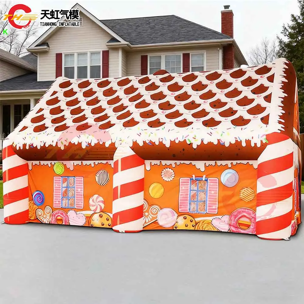 Transporte rápido 2025 casa de decoração inflável de natal barraca inflável de casa de natal com ventilador