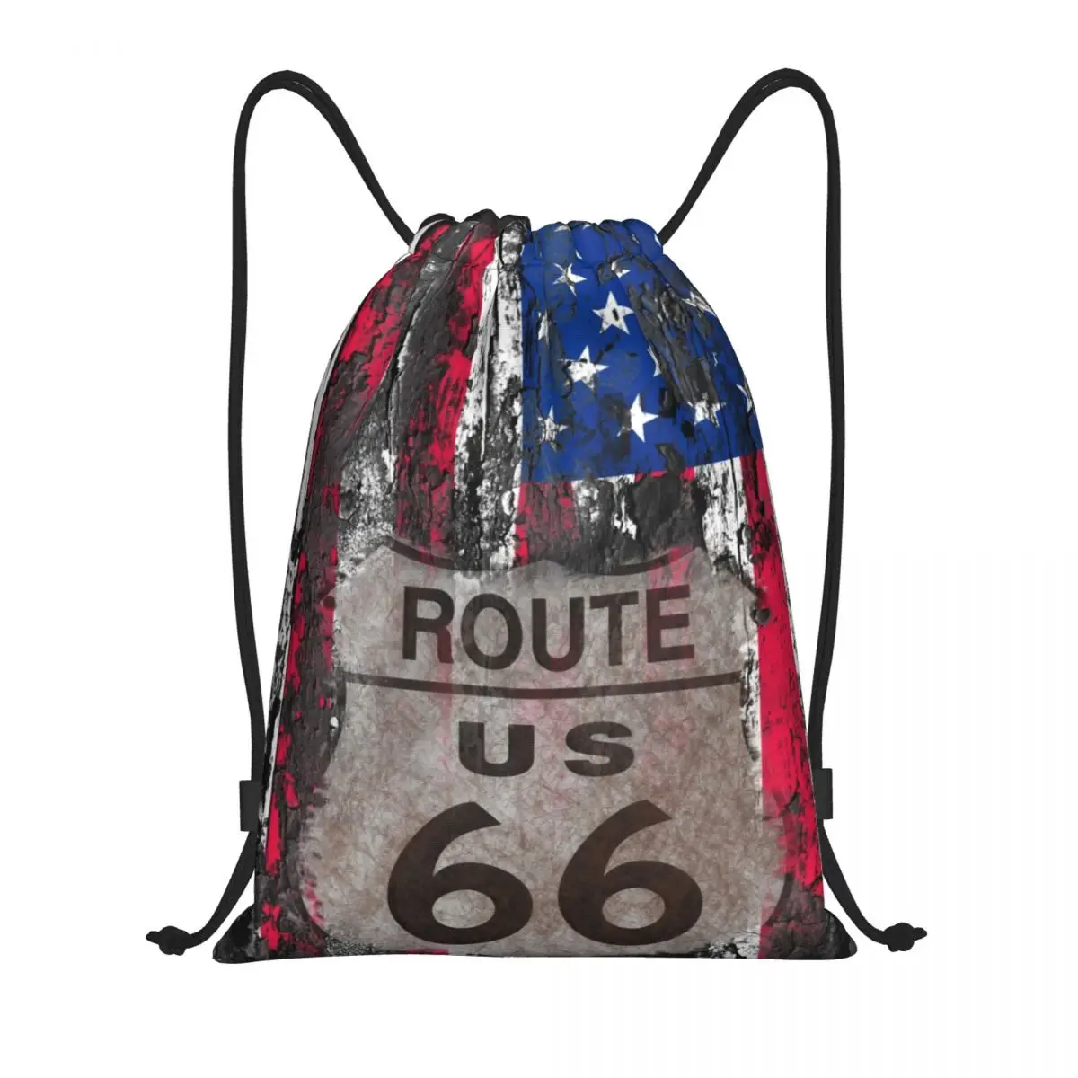 

Vintage USA Flag Drawstring Bags Women Men Foldable Sports Gym Sackpack US Route 66 Training Backpacks