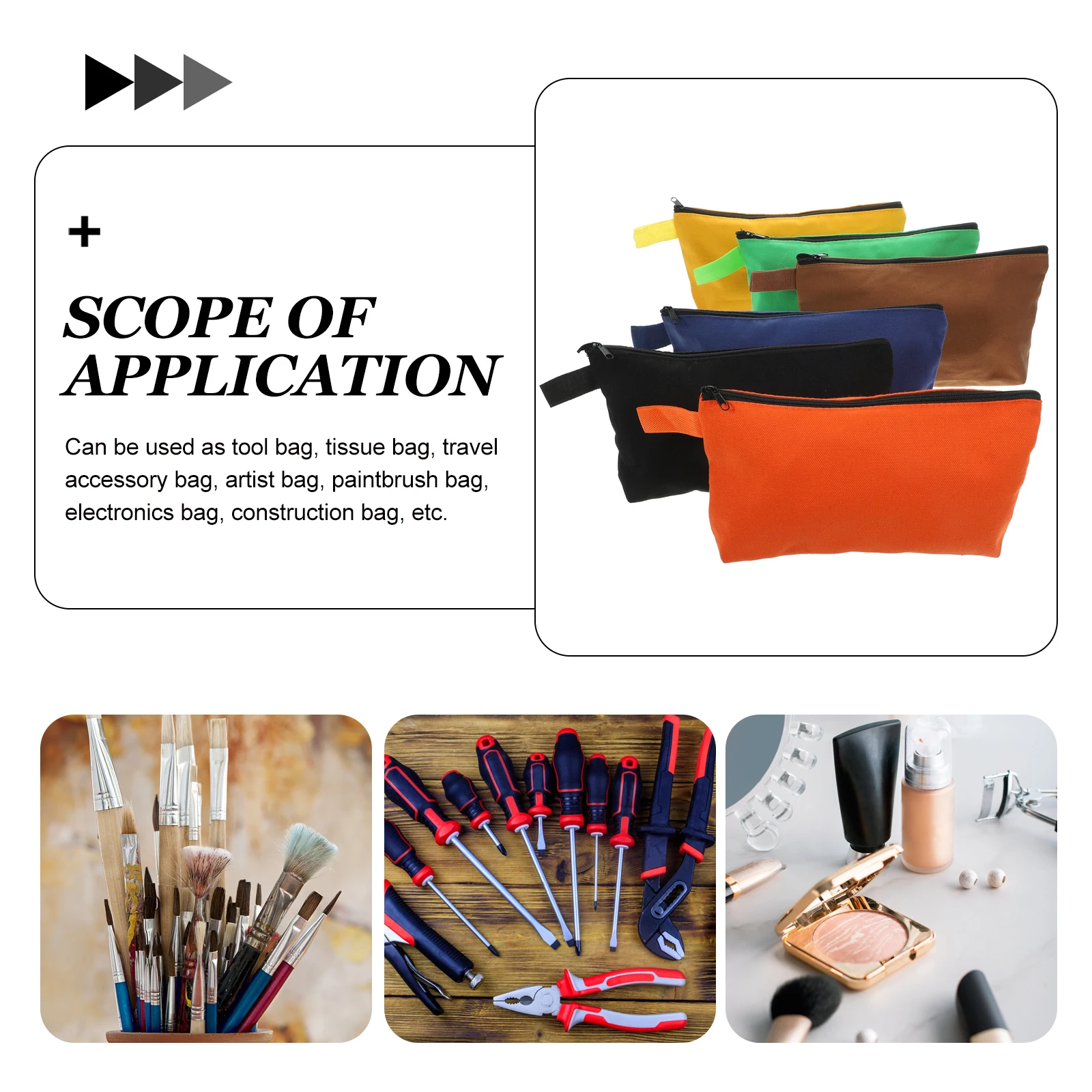 

6 Pcs Tool Storage Bag Case Waterproof Utility Pouch Bags Canvas Drawstring Zipper Pouches