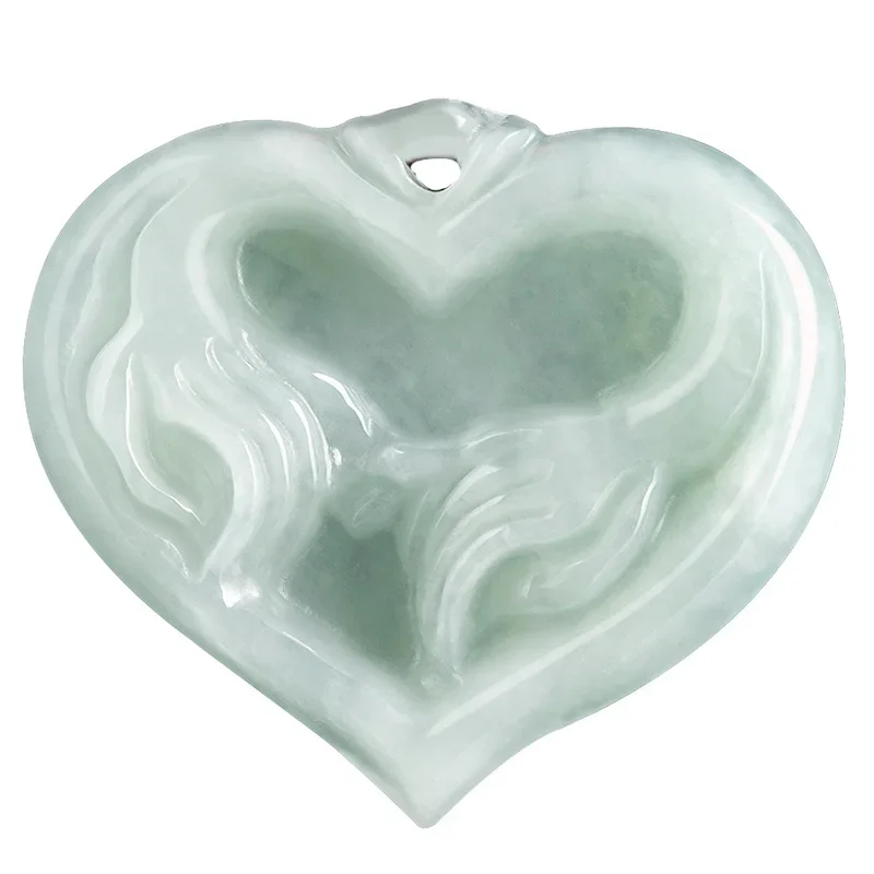 

White Jadeite Heart Pendant Necklace Gift Gemstone Natural Burmese Jade Designer Accessories Carved Charm Real Jewelry Vintage