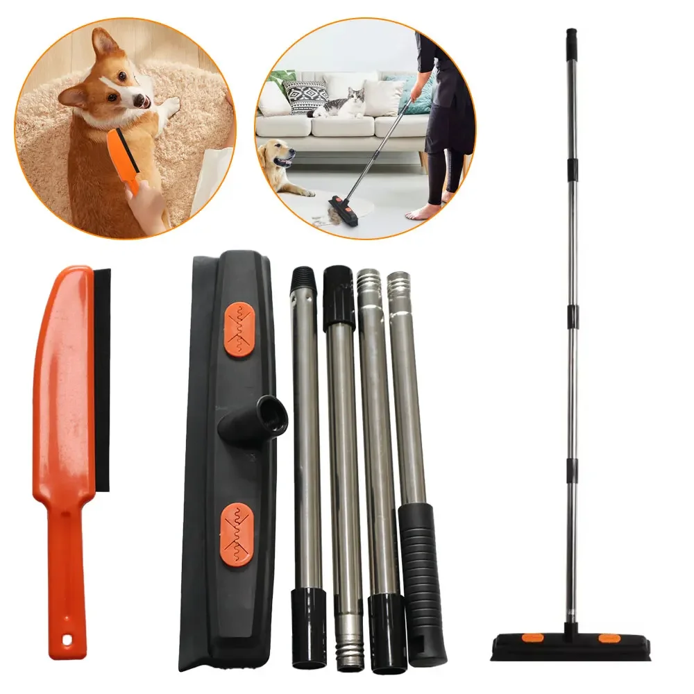 Rubber Broom Pet Hair Lint Removal Device Telescopic Bristles Magic Clean Sweeper Squeegee Scratch Bristle Long Push Broom Soft