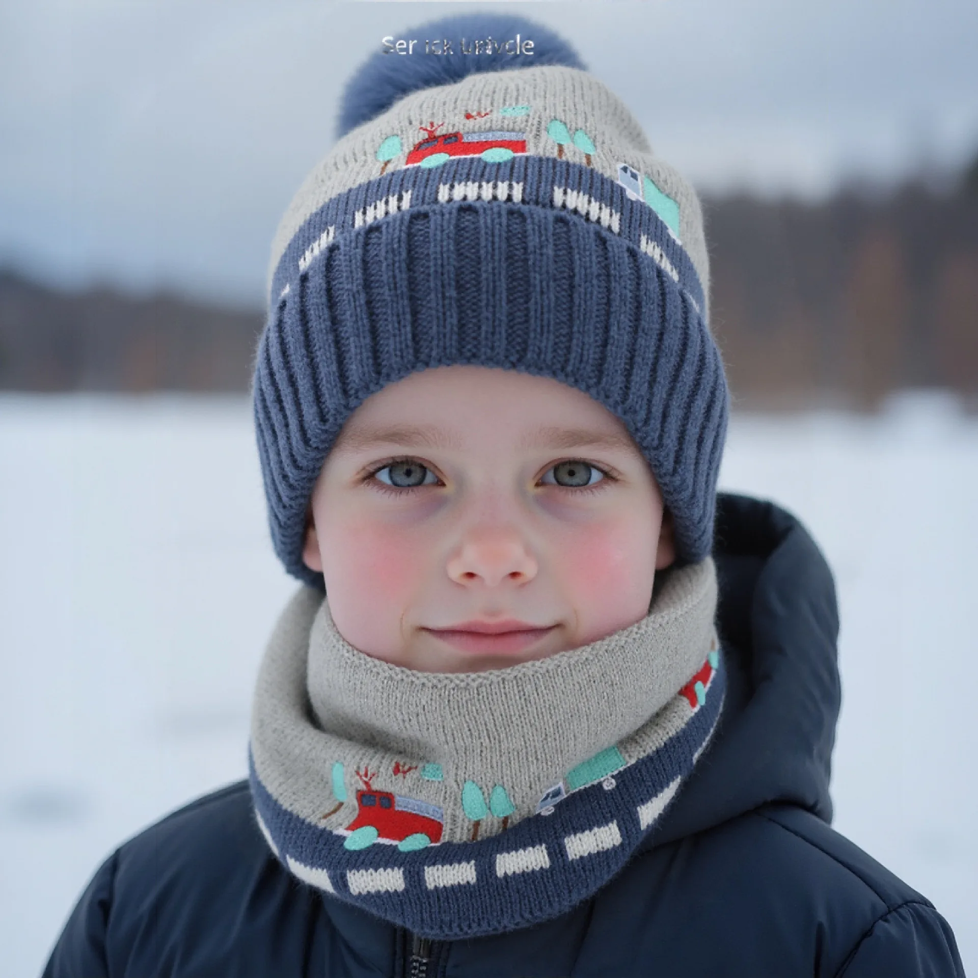 الأطفال قبعة صغيرة مخملية سنود مجموعة المطرزة سيارة زائد المخملية طبقة مزدوجة الدافئة للبنين بيني مع Pompom تزلج قبعات للأطفال