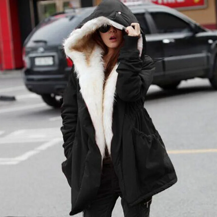 Spring Winter New Winter Warm Women Cotton Hooded Faux Fur Coat Jackets Fashion Lady's Slim Liner Thicken Coats Dropshipping