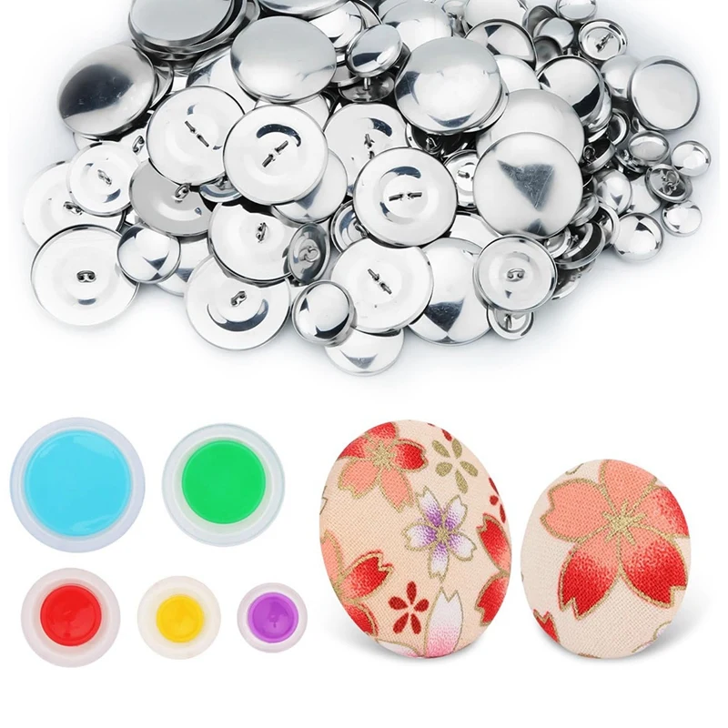 Button Covers 100Pcs Button Covers, Cover Button Kit with 5 Different Sized Buttons and Tools for Make Your Own Button