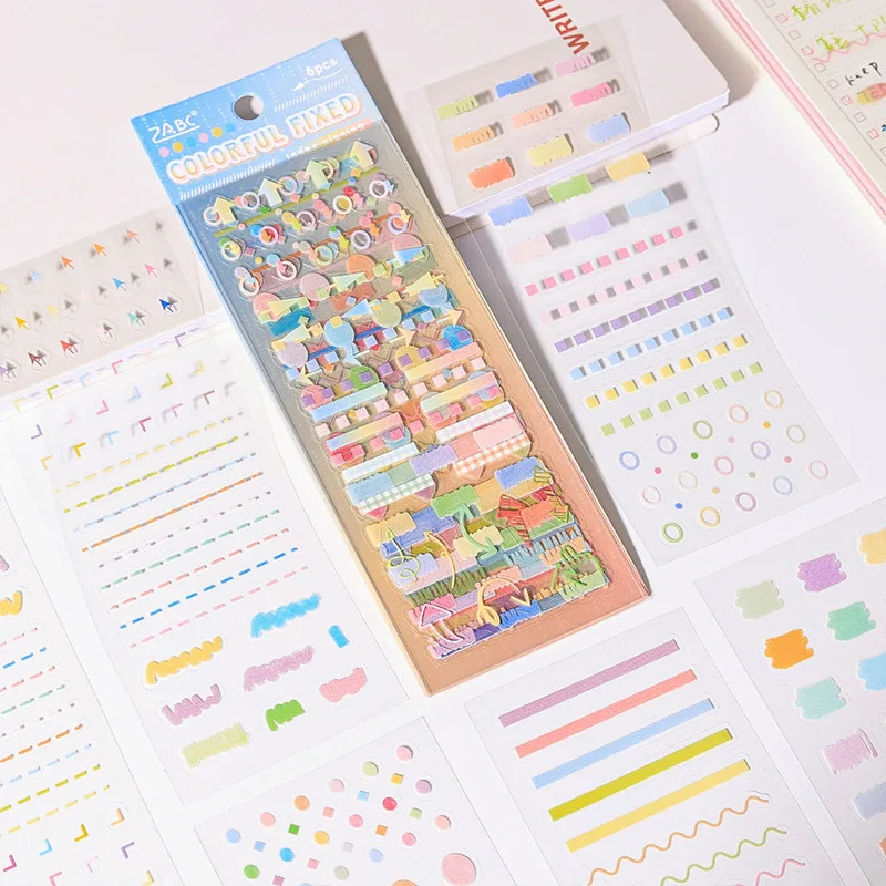 6 Sheets Waterproof PET Stickers for DIY Handmade Album Scrapbook Diary Journal Craft Decoration Supplies