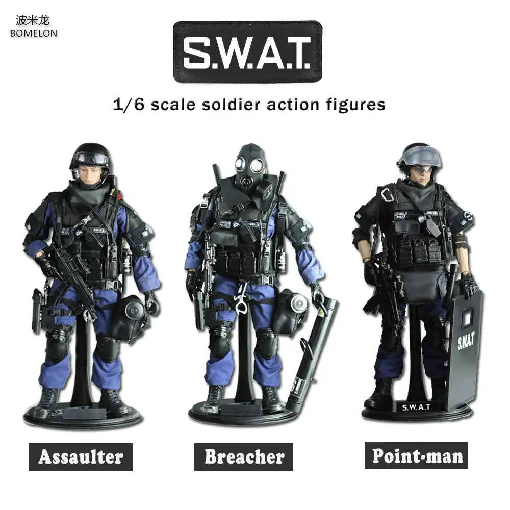 

12 " 1/6 Scale Soldiers Model Police Action Figures Set SWAT Assaulter/Breacher/Point-man with Stand Military Toy for Boys Gift