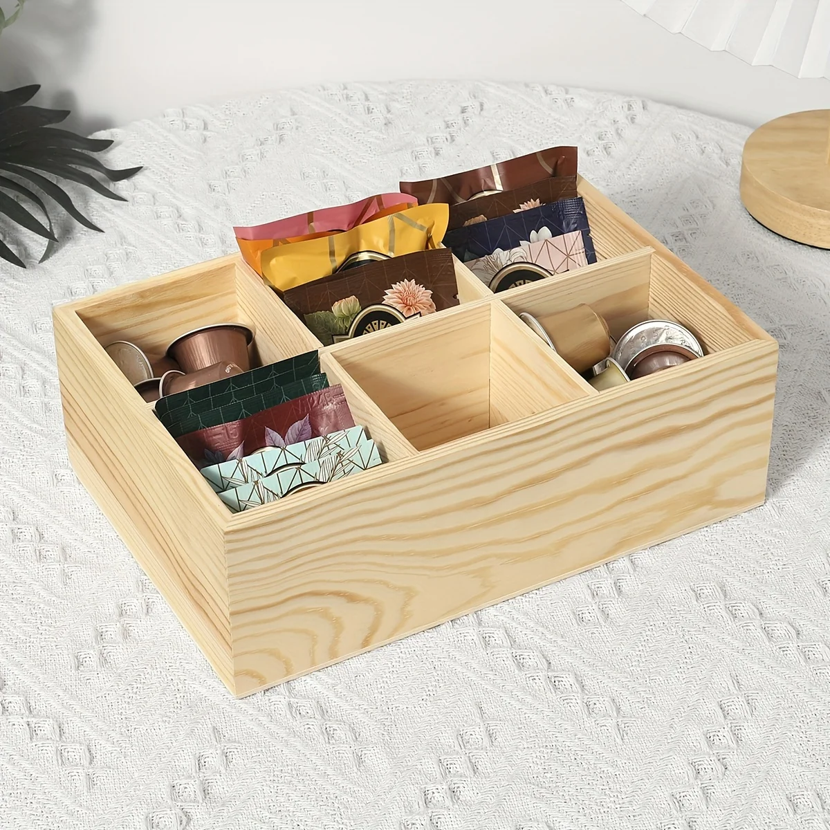 Wood Tea Bag Storage Organizer Container Box Stackable, 6 Compartments Wooden Holder Desktop Pen Holder Office Organizer