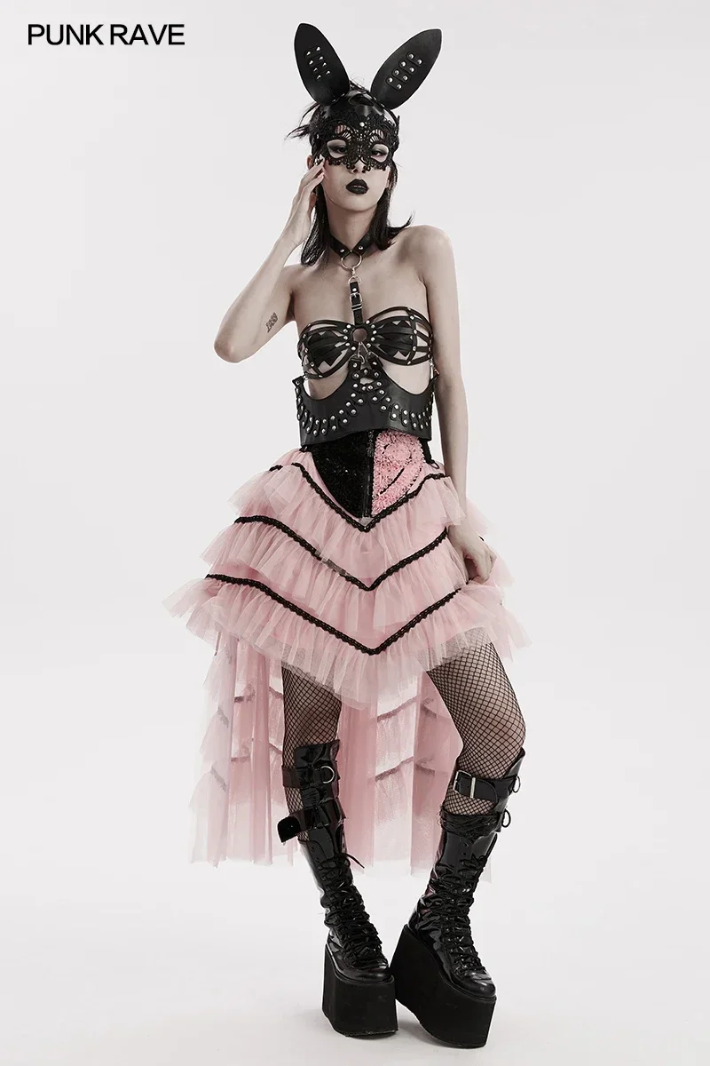 PUNK RAVE-Masque Gothique 3D Oreilles de Lapin pour Femme, Couture en Dentelle autour des Yeux, Accessoires Sexy pour Halloween, Cosplay Mignon