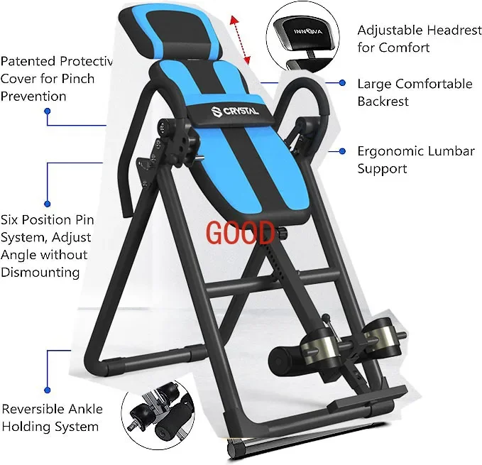 Inversion Table with Adjustable Headrest Reversible Ankle Holders and 300 lb Weight Capacity