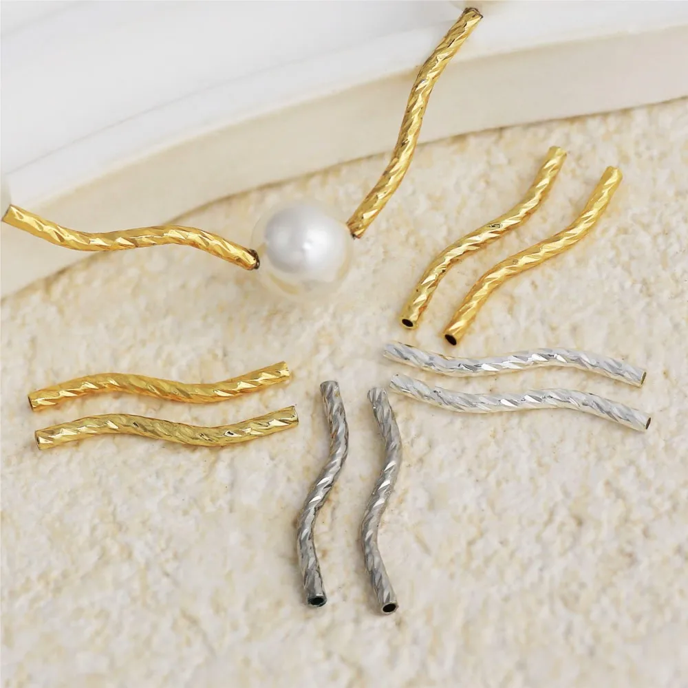 20Pcs 18K Golden Plated Brass S Shape Twisted Tube Beads Connector DIY Bracelet  Necklace Jewelry Making Accessories Wholesale