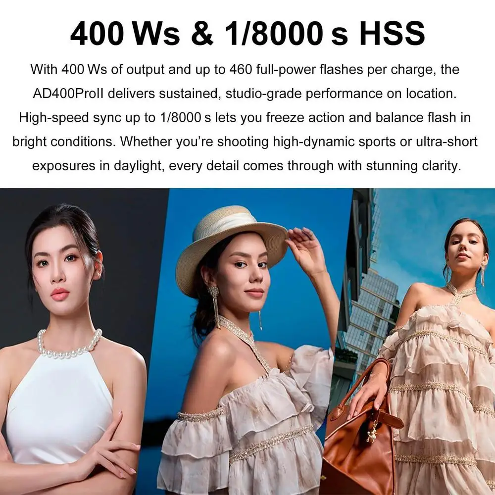 Godox AD400 Pro II AD400Pro II Estroboscópico portátil de flash externo de 400 W, monolight 2.4G TTL 1/8000 HSS, alimentado por bateria de íon-lítio de 2600 mAh