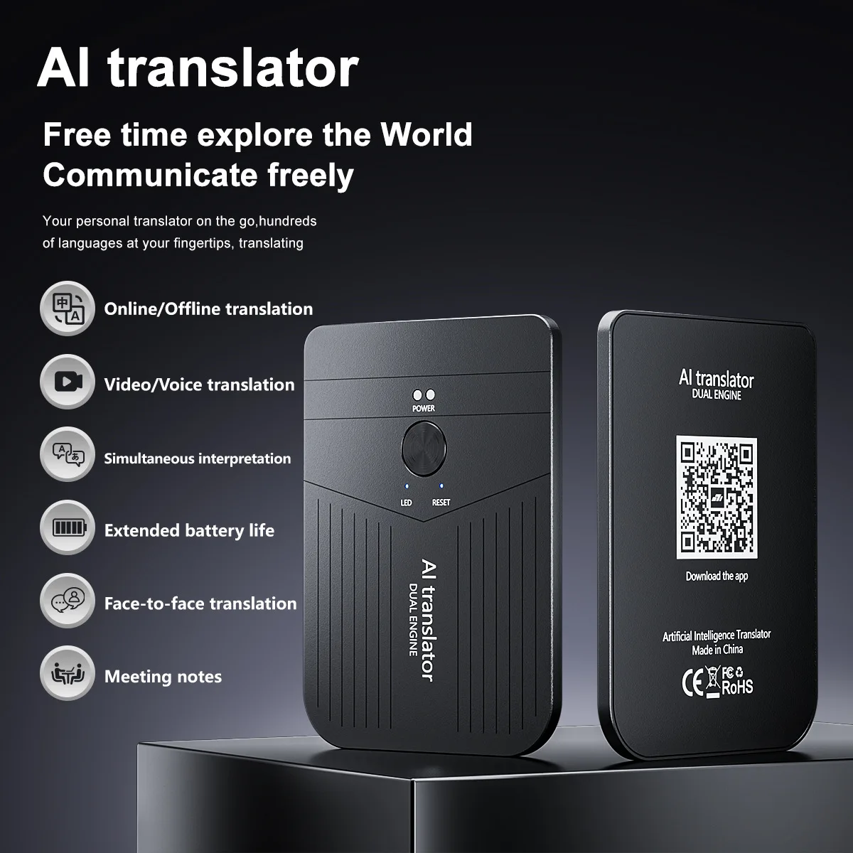 AI Smart Translator, Offline Simultaneous Interpretation for Multiple Languages, Photo Translation Device with APP Functions
