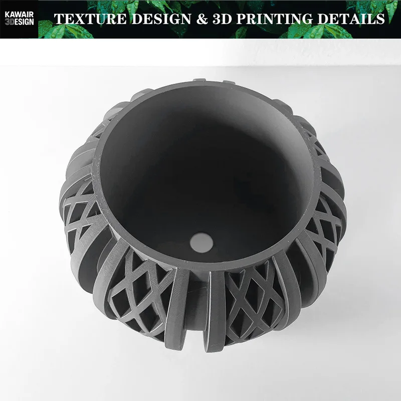 Sustainable 3D Printed Flower Pot Square Line Texture Rhombus Pattern Home Decor Stylish flower pot