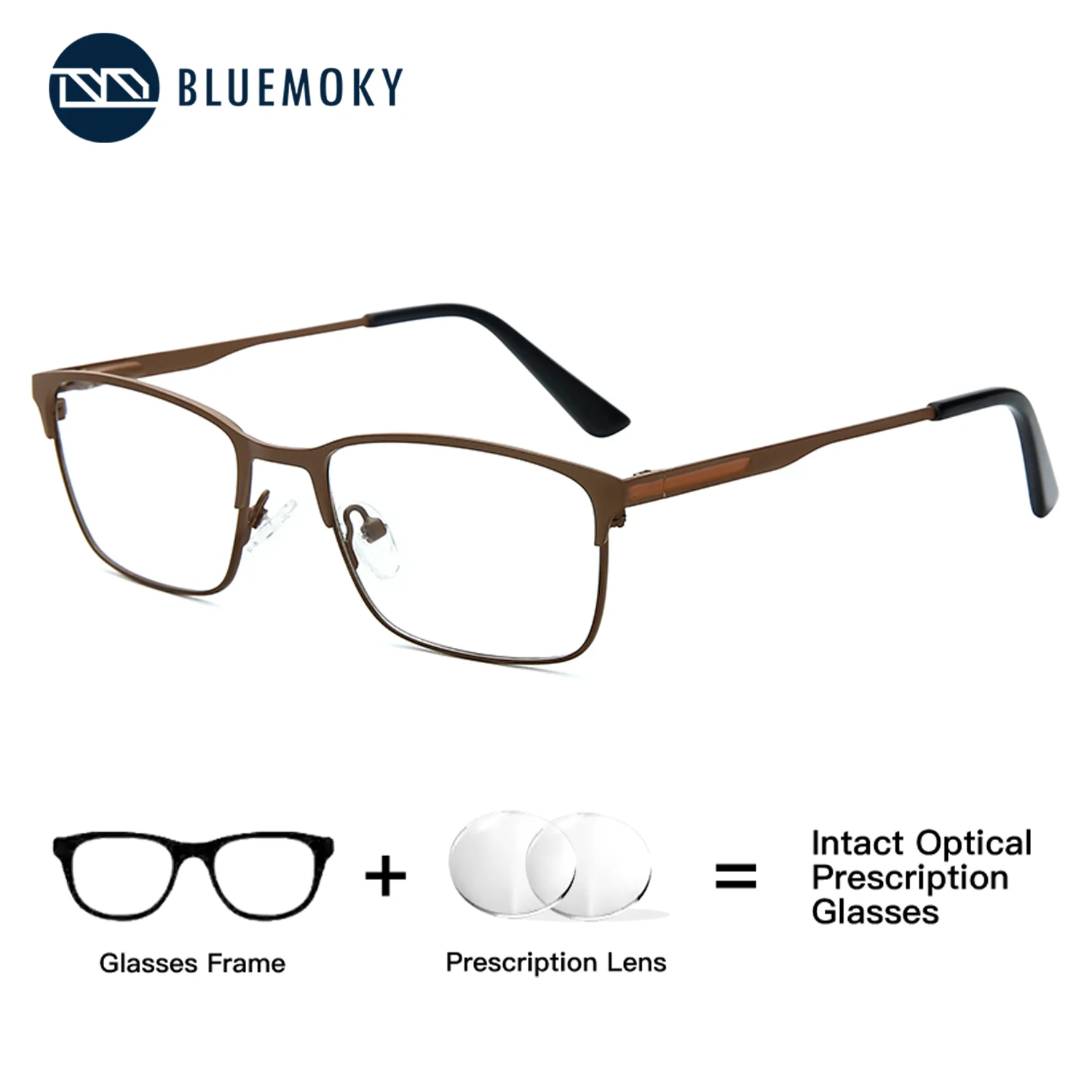 

BLUEMOKY Fashion New Metal Rectangular Prescription Glasses Square Progressive Myopia, Men's Anti Blue Light Photochromism