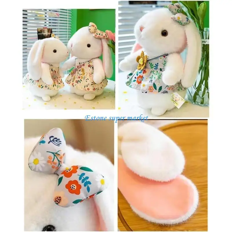 090B Soft Stuffed Rabbits Plush Animal Dolls Toy Bunny with Dress Kids Gift