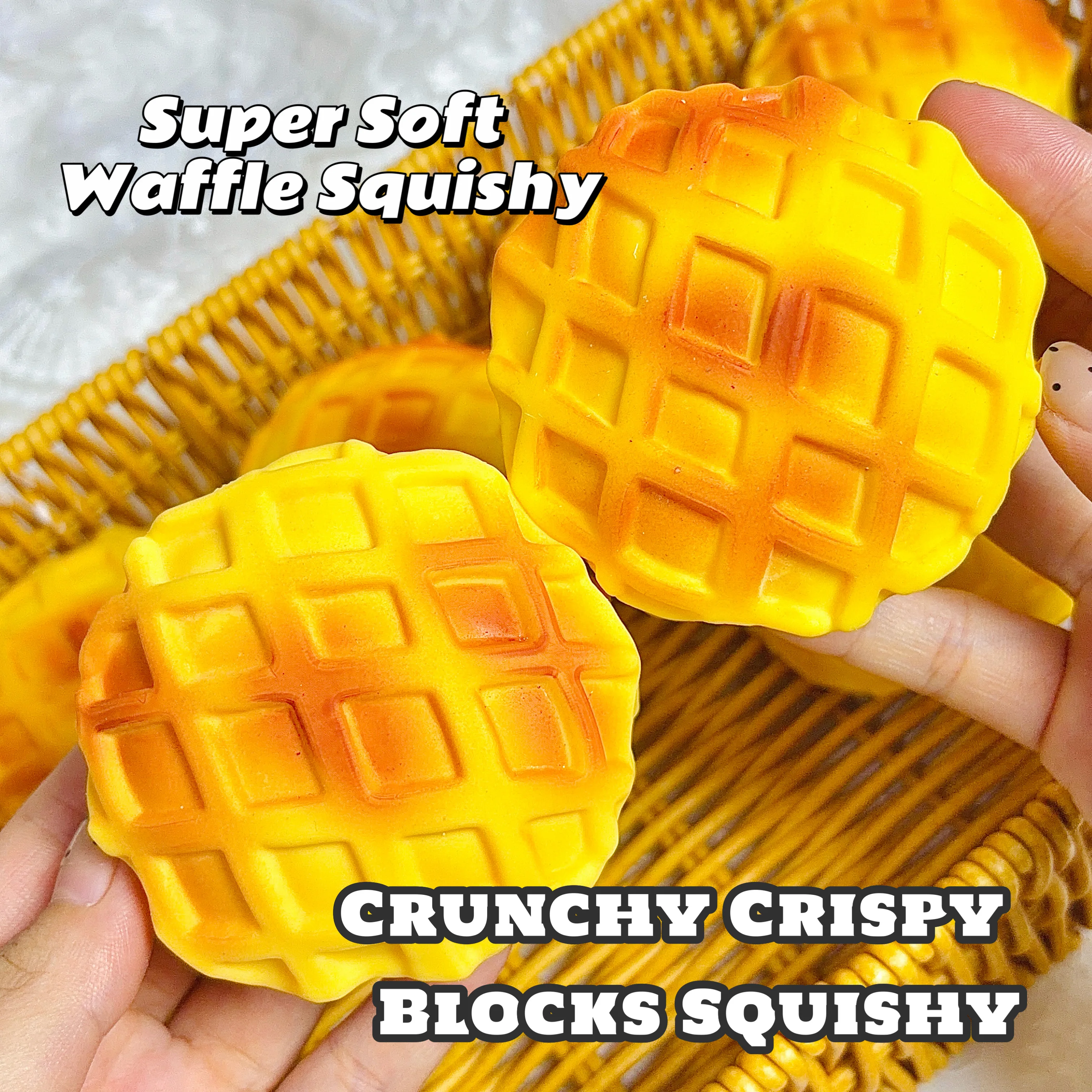 Crunchy Waffle Squishy Handmade Crunchy Blocks ASMR Stress Relief Fidget Squeeze Toy Gift for Kids Adults Anxiety Relief Toys