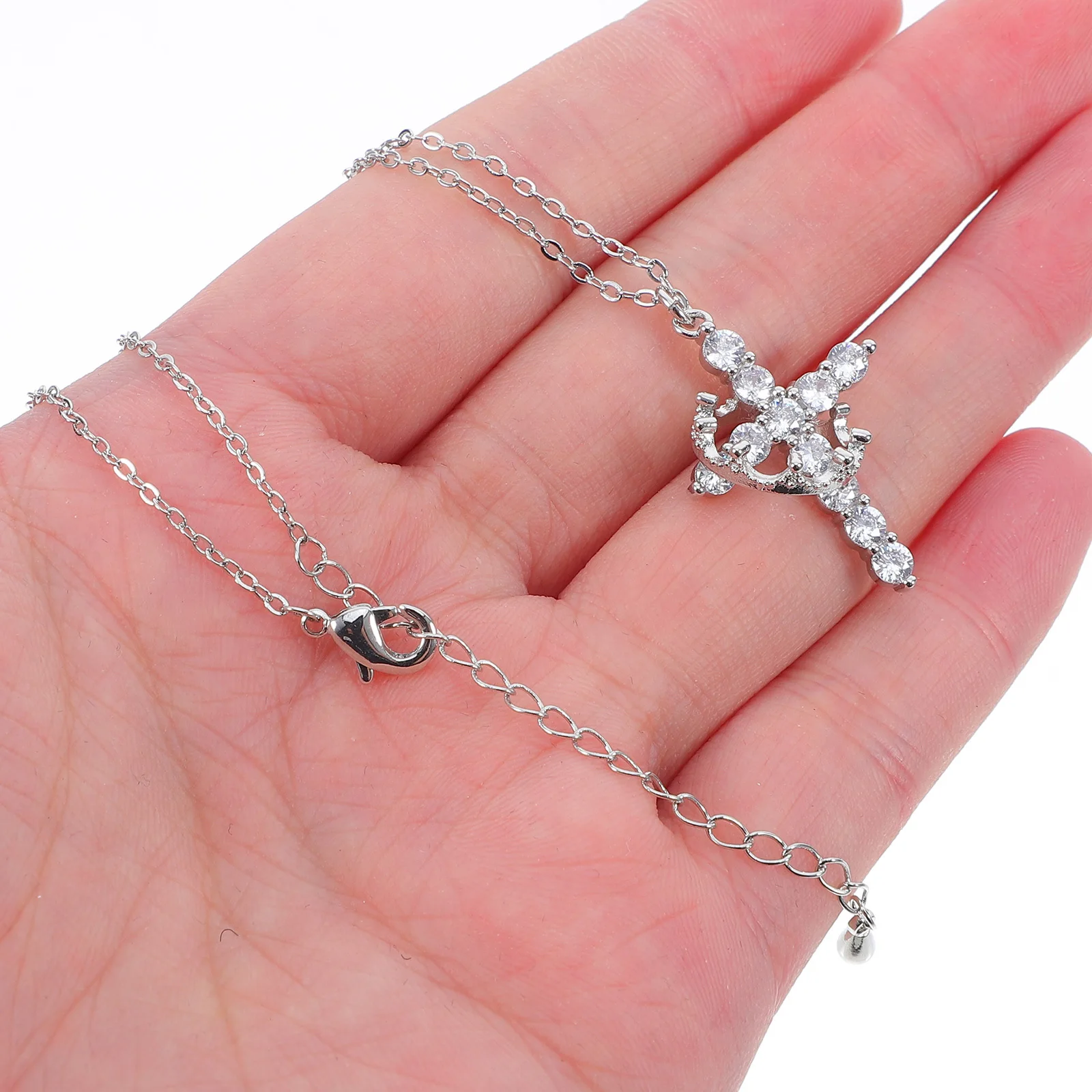 

Trendy Rhinestone Cross Crown Necklace Jewelry for Women Meticulous Detail Sparkling Design Luxurious Style Any Occasion