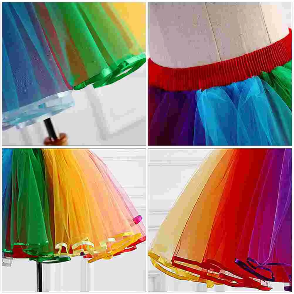  Mesh Tutu Skirt Performance Gauze Ballet Bubble Dance Party Tulle Dress Rainbow Layered