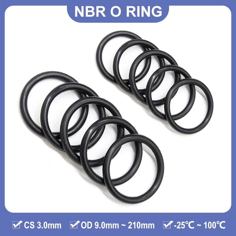 10/50Pcs NBR O-Ring CS 3mm OD 9mm ~ 210mm Rubber Sealing O Ring Washer Plumbing Gasket Oil Resistant High Temperature Ring