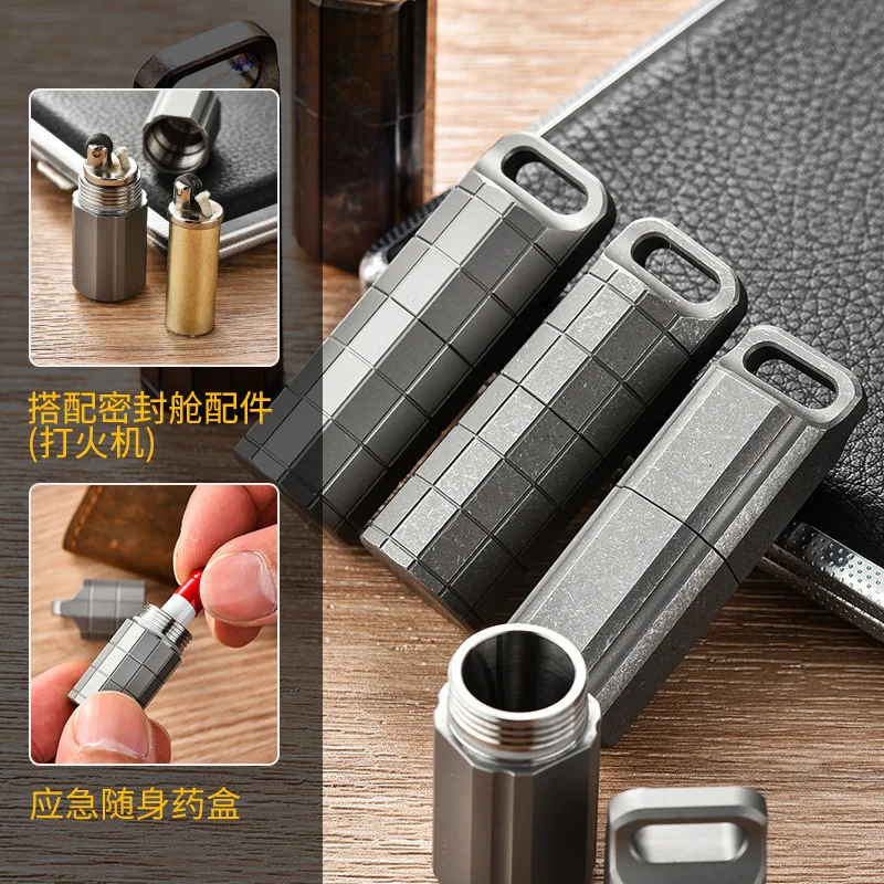 Titanium alloy mini storage compartment, emergency waterproof pill box, metal waterproof sealed cabin camping ip68