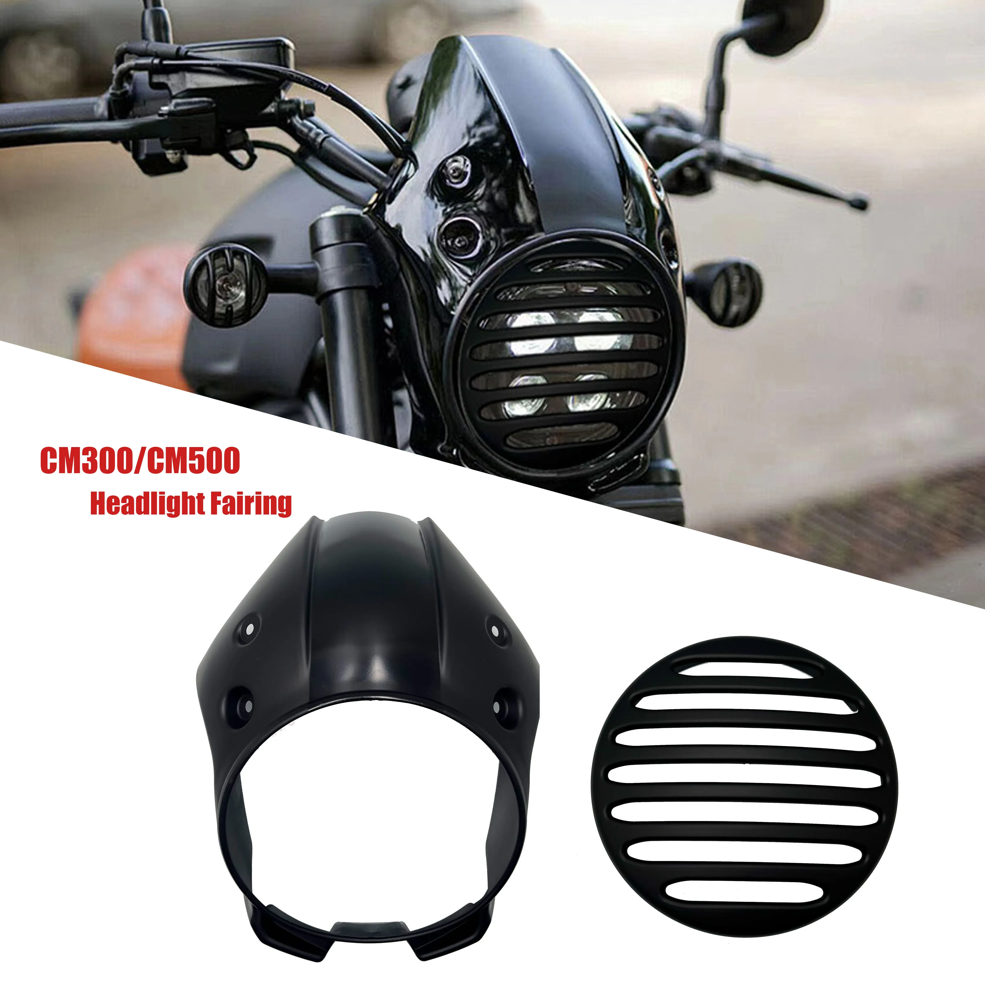 For Honda Rebel CMX 500 300 CMX500 2017-2023 Motorcycle Matte Black Headlight Fairing Front Cowl Mask Cover Fork Windshield