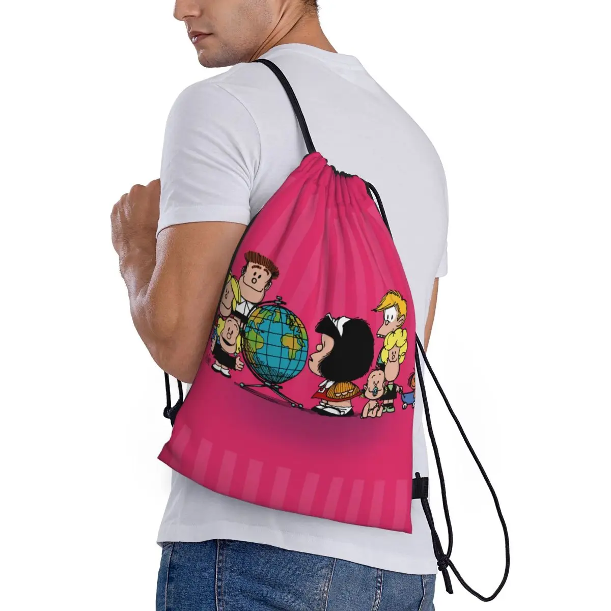 Custom Kawaii Cartoon Mafalda Drawstring Backpack Bags Men Women Lightweight Gym Sports Sackpack Sacks for Traveling