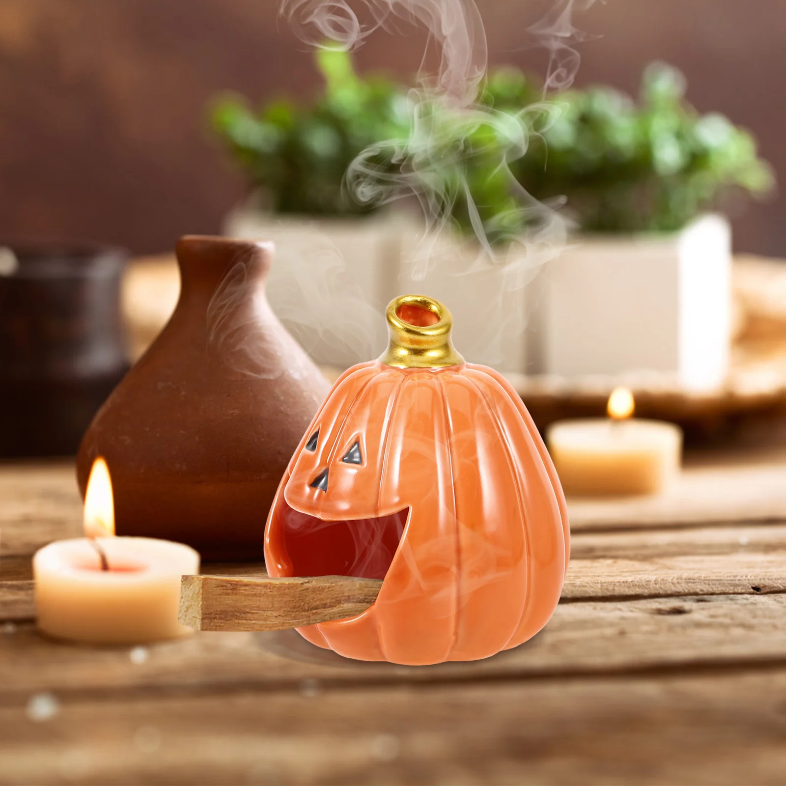 

Halloween Pumpkin Ceramic Incense Sage Holder Burner Desktop Ash Catcher Tray Aromatherapy Incense Stick Holder