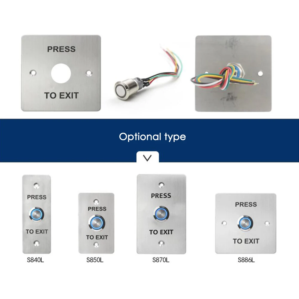 LED stainless steel Backlight Exit Button Door access control system kit NC NO COM  For Door Lock Access Control System
